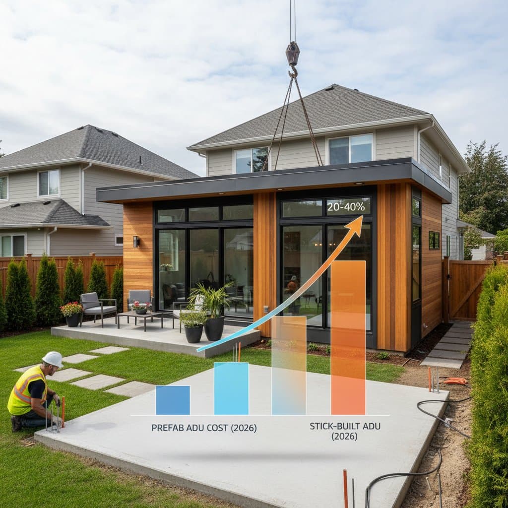 Featured image for Prefab ADUs Cost 20-40% Less Than Stick-Built in 2026